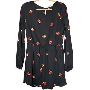 Le‎ Kate Size XL Romper Jumper Black Lined Fox Print Pockets Long Sleeve